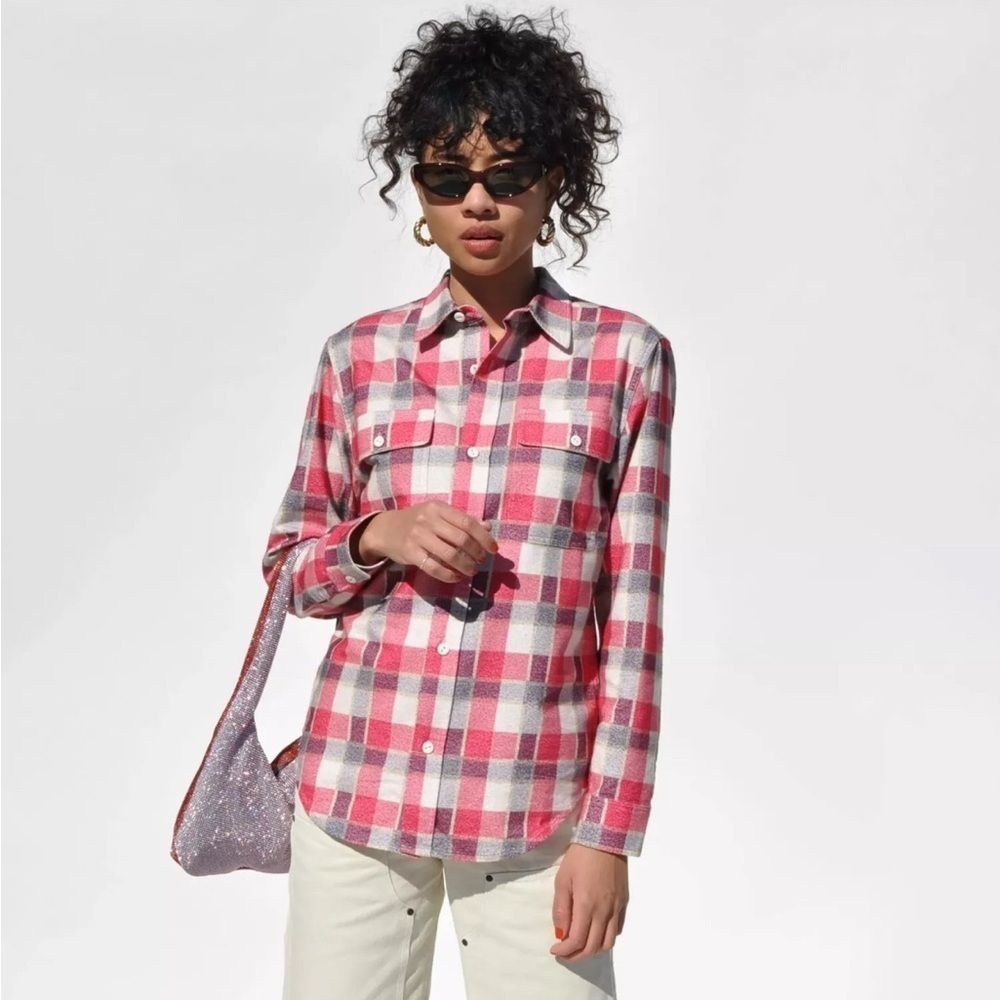 Re/Done Flannel Plaid Print Long Sleeve Shirt XS